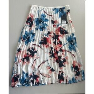 DKNY Skirt 4 Midi White Chiffon Floral Pleated Resort Office Siren Whimsical